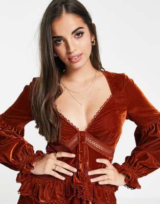 ASOS DESIGN lace insert mini dress with button detail in velvet | ASOS