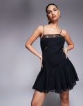 [ASOS DESIGN] ASOS DESIGN lace insert mini dress with godets in black 6 BLACK