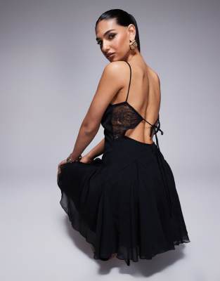 Asos Design Lace Insert Mini Dress With Godets