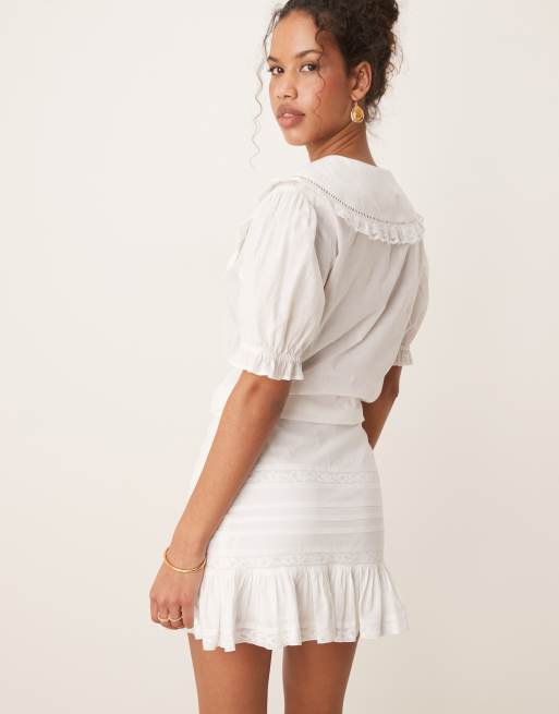 ASOS DESIGN lace insert mini skirt co-ord in white, 5 of 5