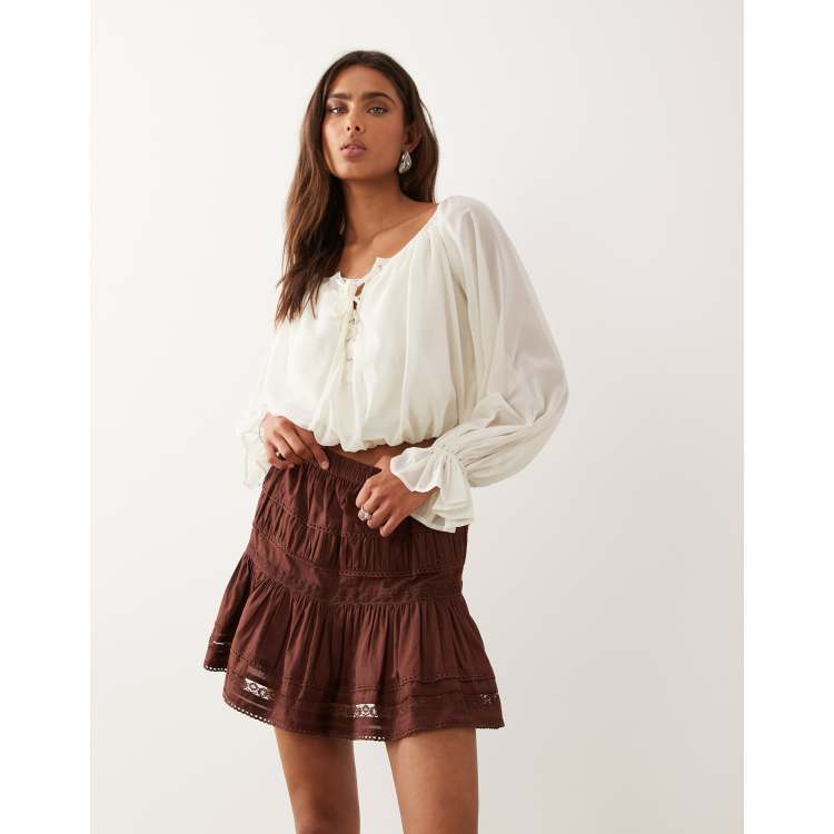 ASOS DESIGN lace insert mini skirt in brown | ASOS