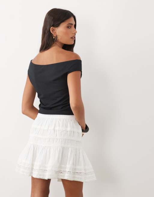 ASOS DESIGN lace insert mini skirt in white, 4 of 5