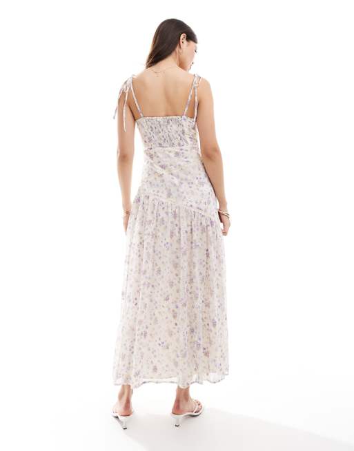 ASOS DESIGN lace insert paneled midi dress in lilac ditsy floral print
