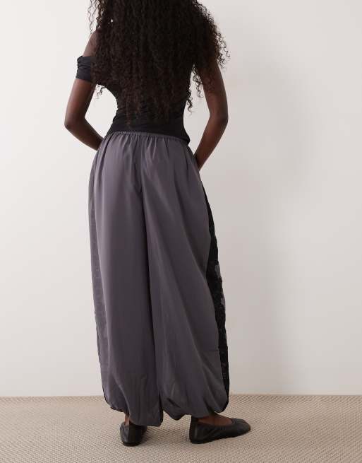 ASOS DESIGN lace insert pants in charcoal, 5 of 5