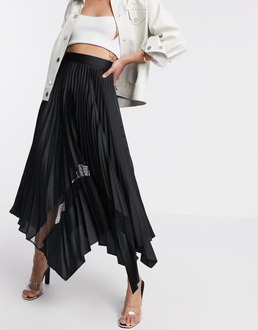 ASOS DESIGN lace insert pleated midaxi skirt in black