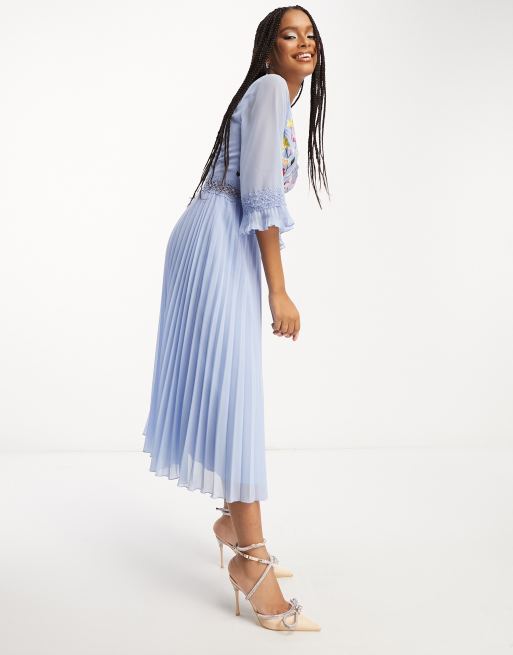 Pleated dress clearance blue