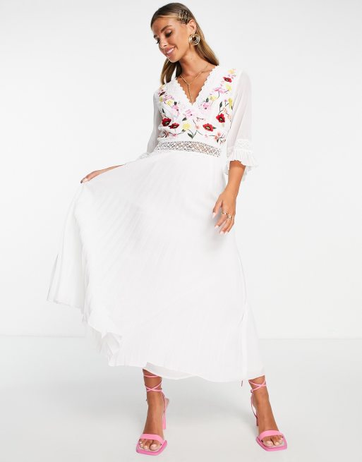 Asos pleated embroidered dress sale