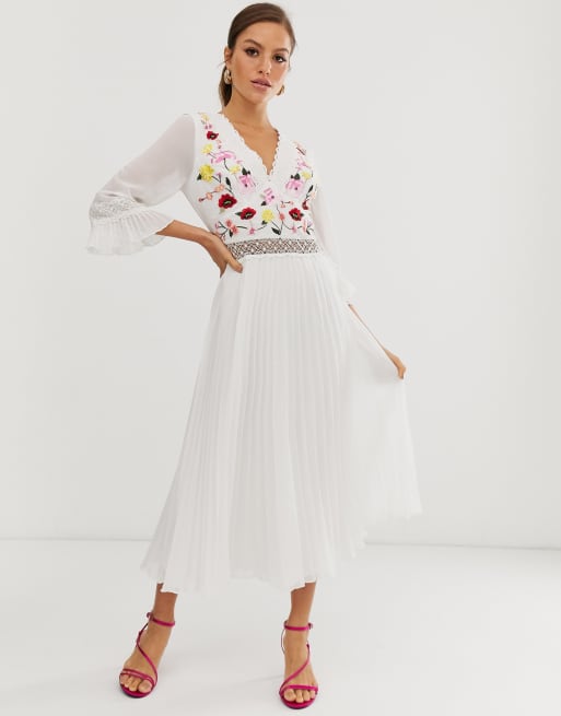 Asos design lace clearance and pleat midi dress