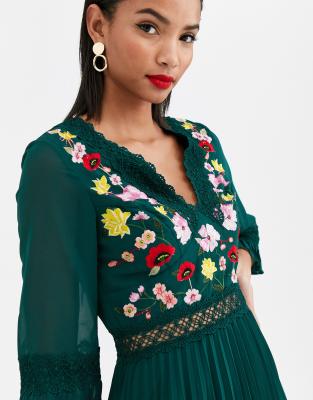 asos design lace and pleat midi dress