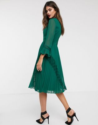 green midi skater dress
