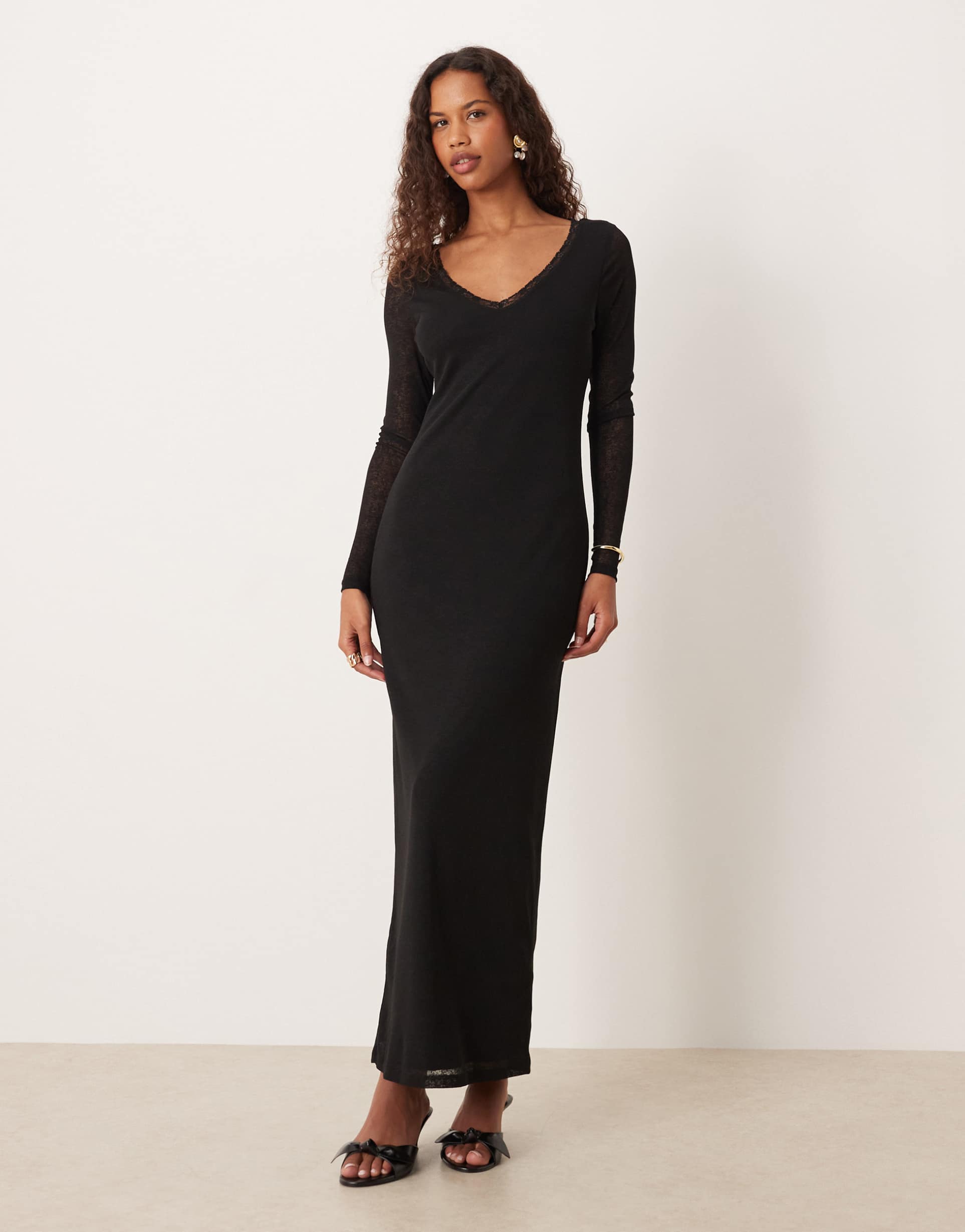 asos design lace insert ruched front midaxi dress