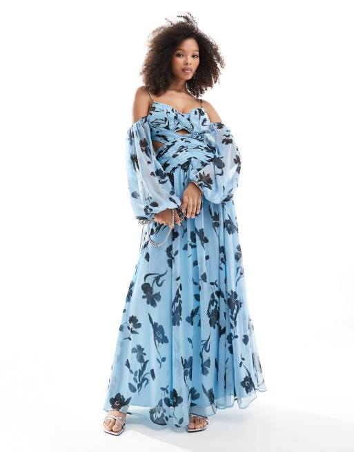 asos lace dress blue ASOS DESIGN lace overlay body maxi dress in pale blue