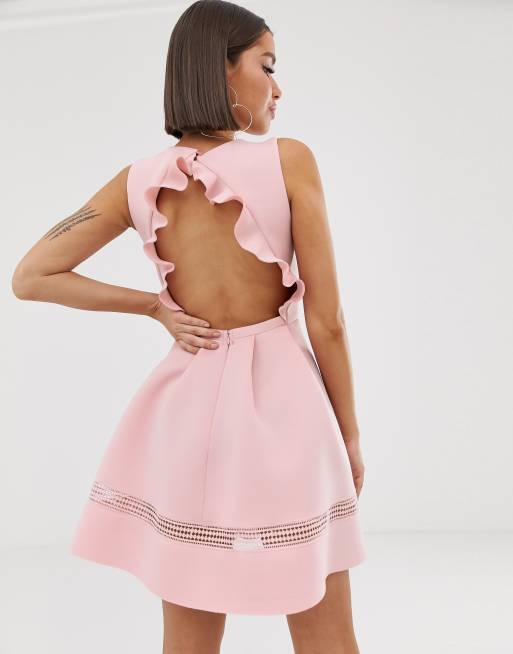 ASOS DESIGN lace insert ruffle back mini prom dress