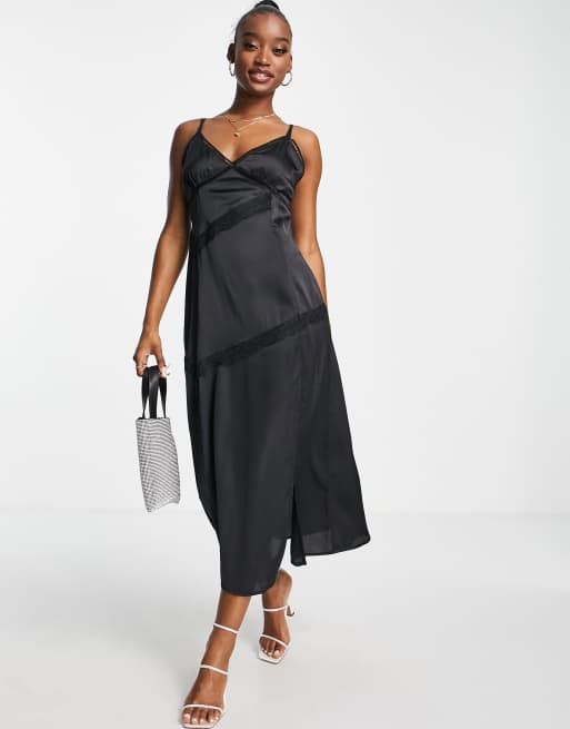 Asos black 2024 satin dress