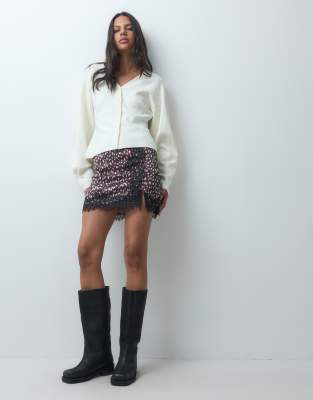 Asos Design Lace Insert Satin Mini Skirt In Brown
