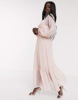 lace waist button maxi dress