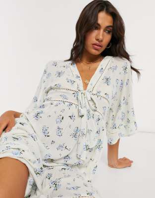 floral print plunge kimono dress