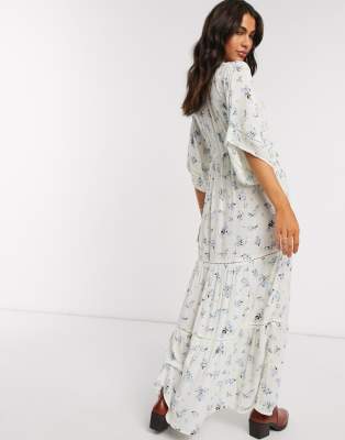 self tie floral kimono maxi dress