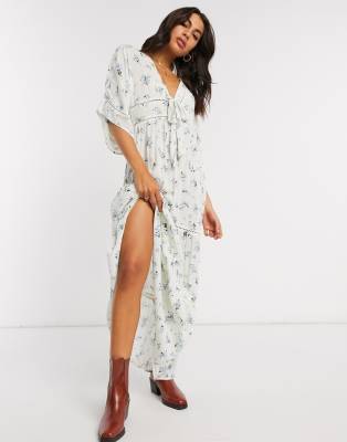 self tie floral kimono maxi dress