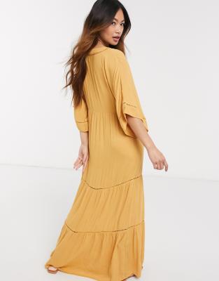 mustard maxi dress with sleeves