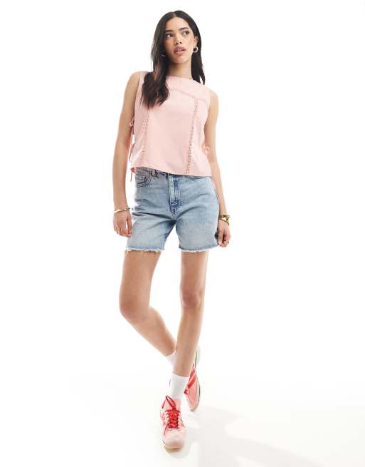 ASOS DESIGN lace insert tie side top in rose