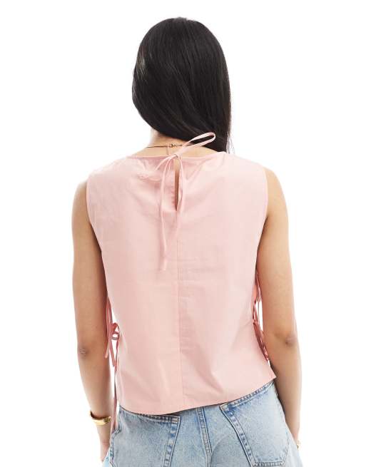 ASOS DESIGN lace insert tie side top in rose