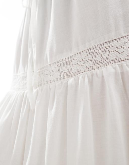 ASOS DESIGN lace insert tiered boho maxi skirt in white, 5 of 5