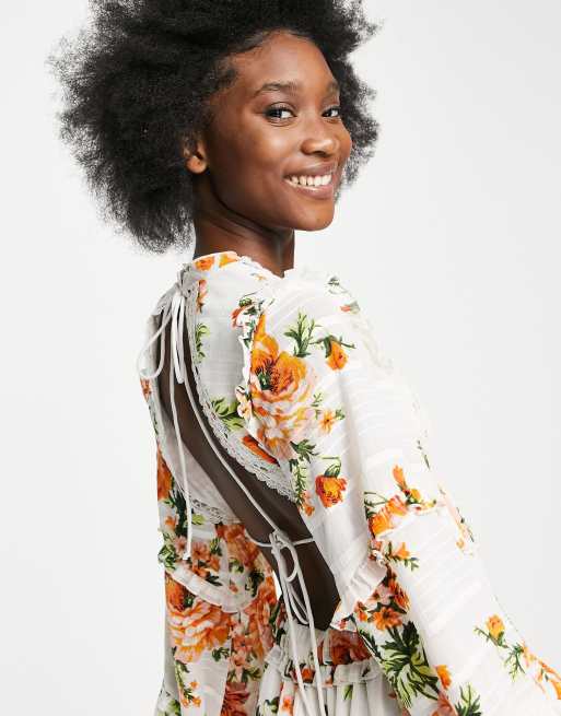 sachin and babi light blue dress ASOS DESIGN short sleeve mini dress with lace detail and floral embroidery  in black