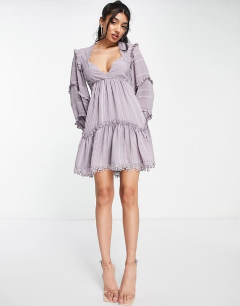 ASOS DESIGN lace insert tiered mini dress with trim detail - view 1