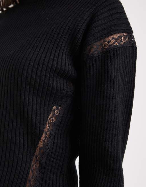 ASOS DESIGN lace insert top in black, 3 of 4