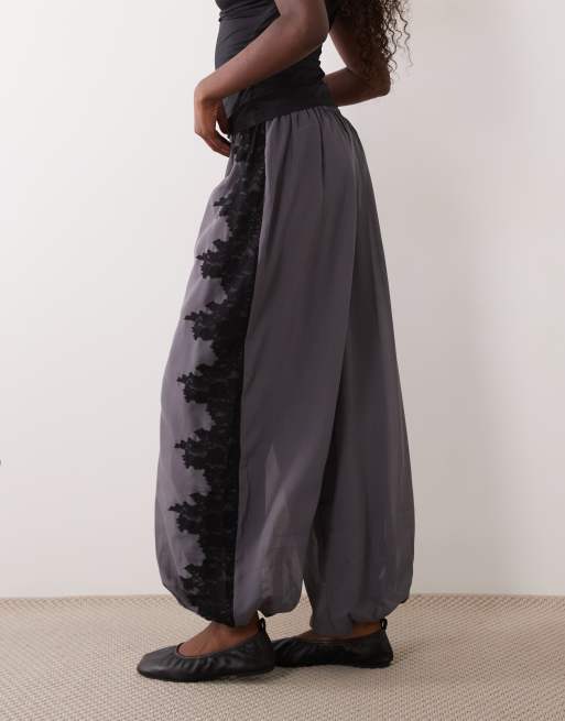 ASOS DESIGN lace insert trousers in charcoal, 2 of 5