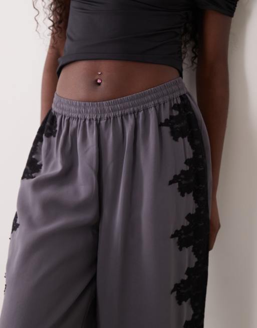 ASOS DESIGN lace insert trousers in charcoal, 3 of 5