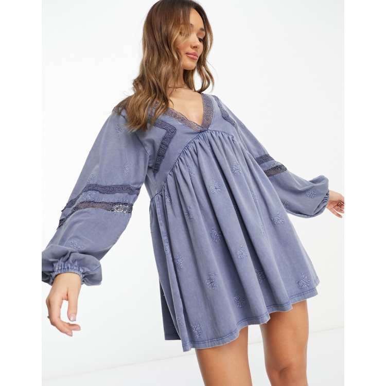 Asos molly goddard embroidered discount long sleeve smock dress