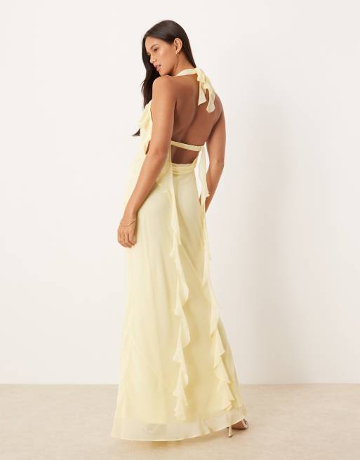 ASOS DESIGN lace inserts chiffon midi slip dress in lemon | ASOS