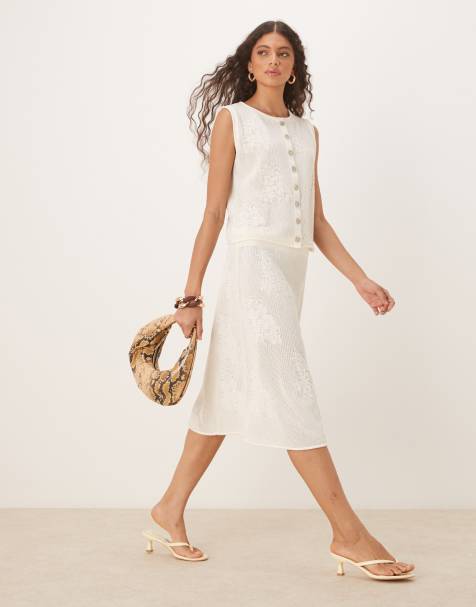 ASOS DESIGN lace knit awkward length skirt co-ord in ecru - view 1
