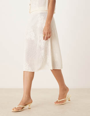 Asos Design Lace Knit Awkward Length Skirt In White