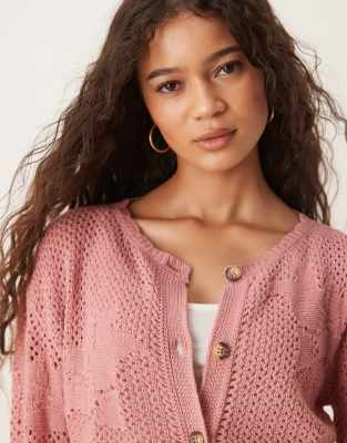 Asos Design Lace Knit Cardigan In Pink