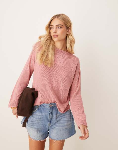ASOS DESIGN lace knit slouchy jumper in dusty pink