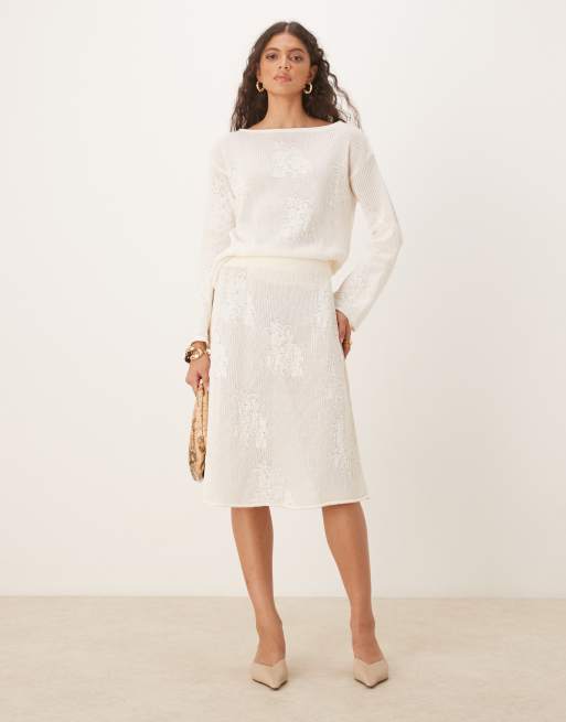 ASOS DESIGN lace knit slouchy sweater in ecru