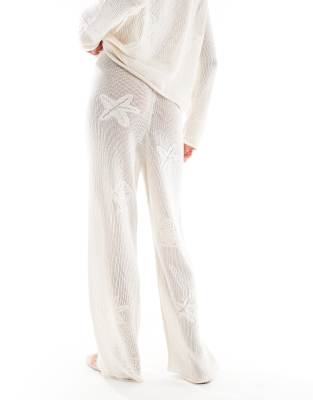 Asos Design Lace Knit Wide Leg Pants With Shell Motif