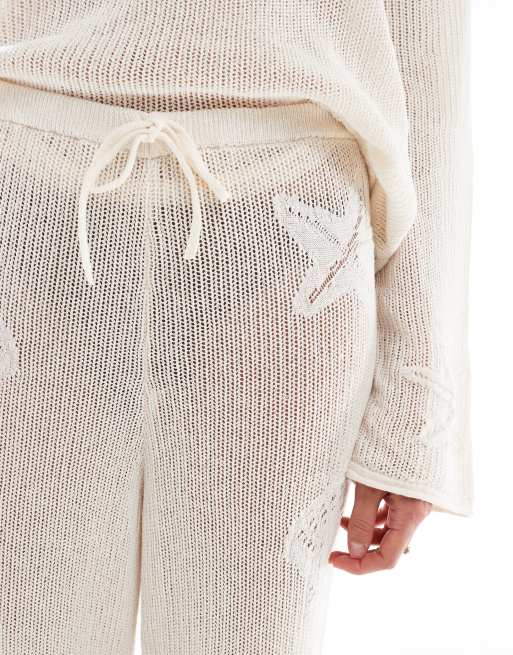 ASOS DESIGN lace knit wide leg pants with shell motif in ecru, 5 of 5