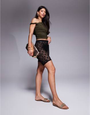 ASOS DESIGN lace legging fitted short in black  - view 1