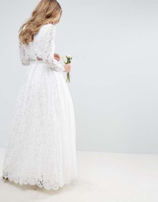 Long Sleeve Lace Crop Top Wedding Dress