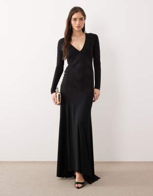 Maxi Long Sleeve Asos Black Floral Embroidered Dress ASOS DESIGN Lace Long  Sleeve Maxi Dress With