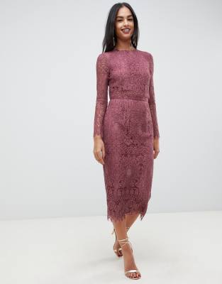 asos design lace long sleeve midi prom dress