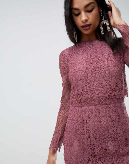 Asos design lace long sleeve midi pencil outlet dress