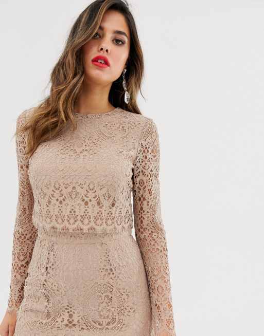 ASOS DESIGN lace long sleeve midi pencil dress