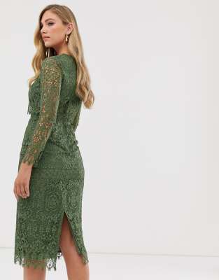 asos design lace long sleeve midi prom dress