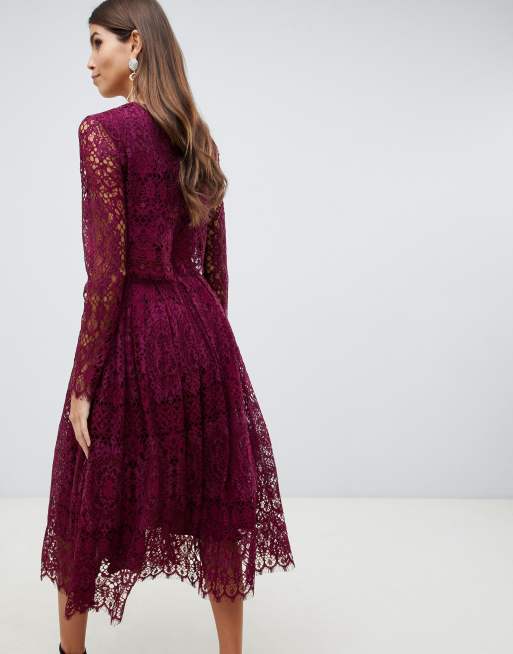 Asos long sleeve lace midi prom dress sale