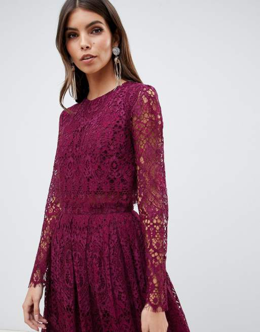 Asos design long sleeve lace top prom hot sale midi dress